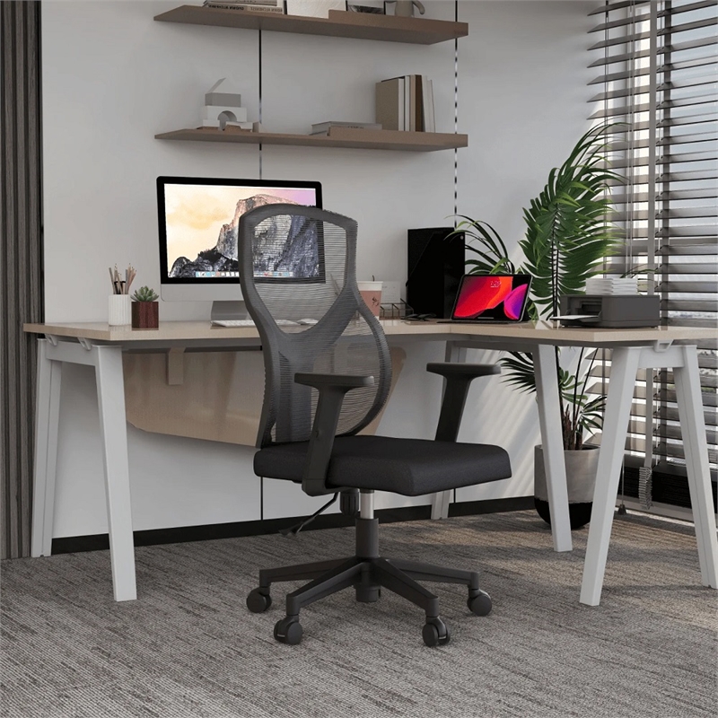 Mid-Back Fabric Office Chair with Adjustable Height Swivel Tilt in Gray