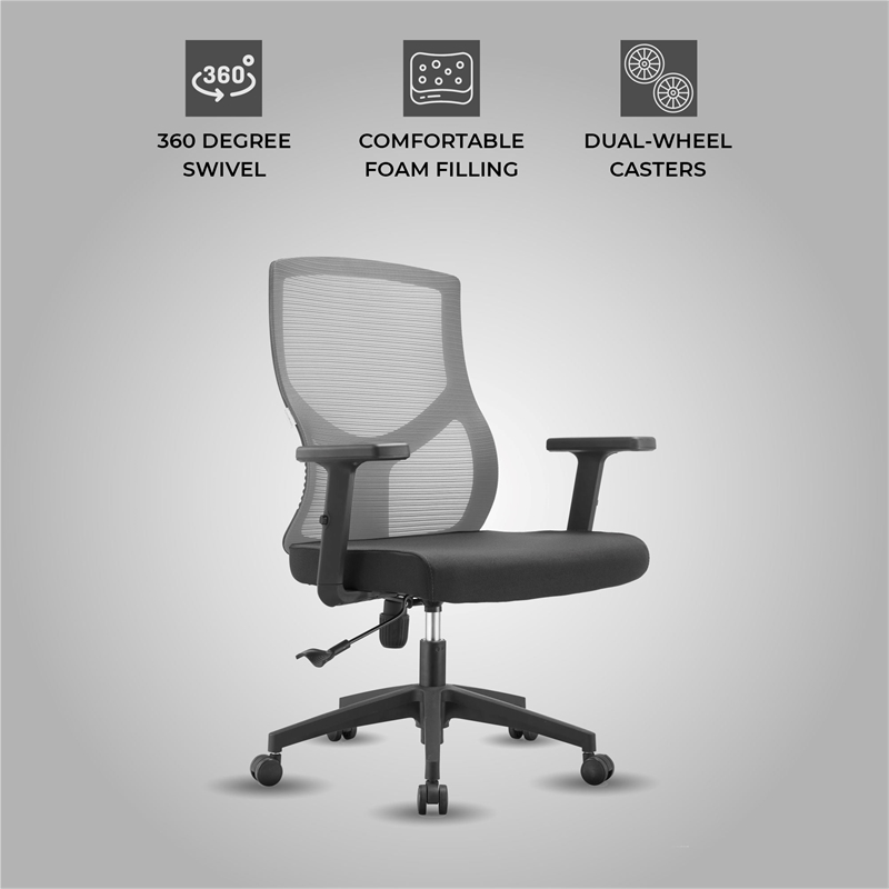 Mid-Back Fabric Office Chair with Adjustable Height Swivel Tilt in Light Gray