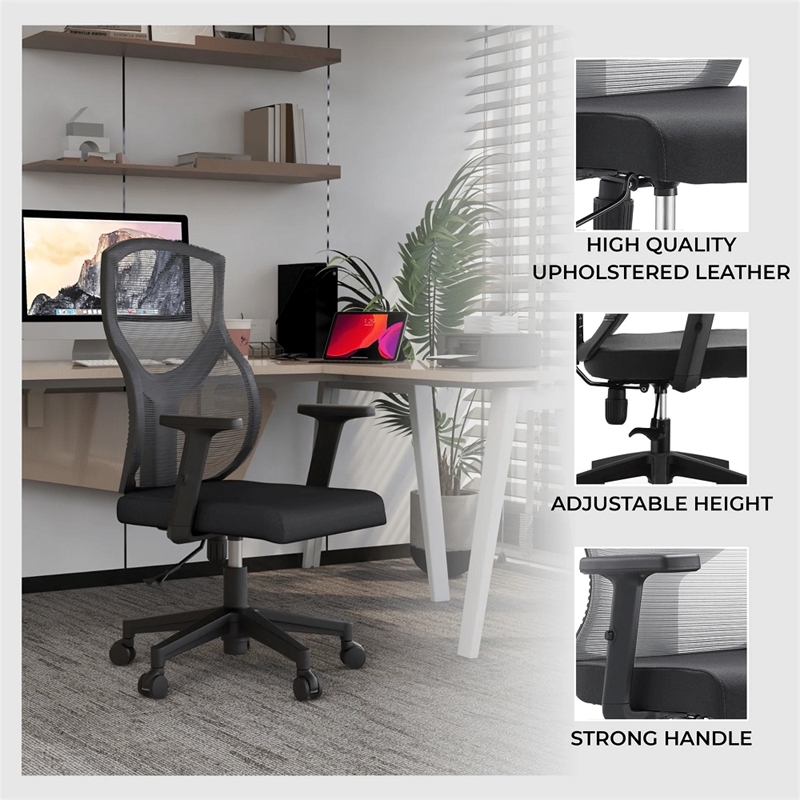Mid-Back Fabric Office Chair with Adjustable Height Swivel Tilt in Light Gray