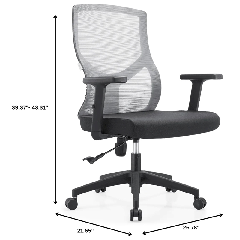 Mid-Back Fabric Office Chair with Adjustable Height Swivel Tilt in Light Gray