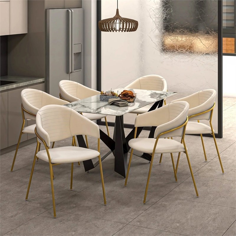 Bella Velvet Upholstered Dining Chair in Off White/Gold Stainless Steel Legs