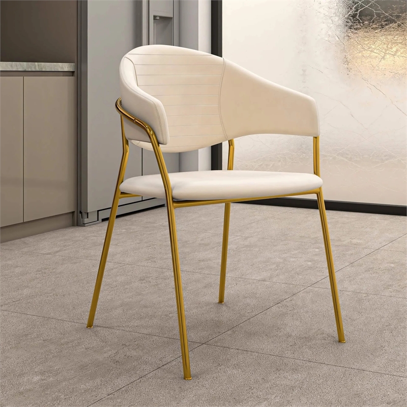 Bella Velvet Upholstered Dining Chair in Off White/Gold Stainless Steel Legs