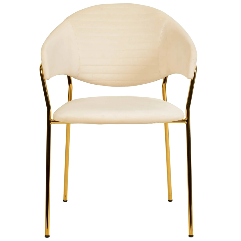 Bella Velvet Upholstered Dining Chair in Off White/Gold Stainless Steel Legs
