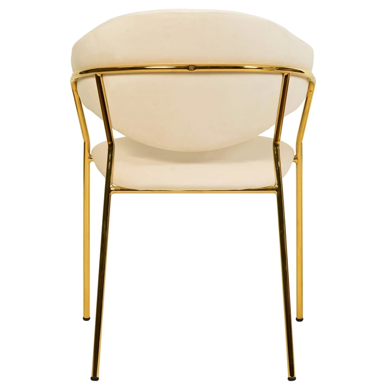 Bella Velvet Upholstered Dining Chair in Off White/Gold Stainless Steel Legs