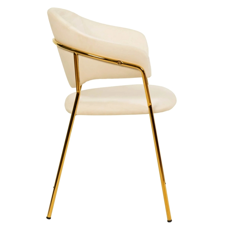 Bella Velvet Upholstered Dining Chair in Off White/Gold Stainless Steel Legs