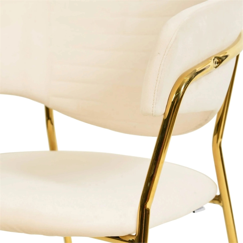 Bella Velvet Upholstered Dining Chair in Off White/Gold Stainless Steel Legs