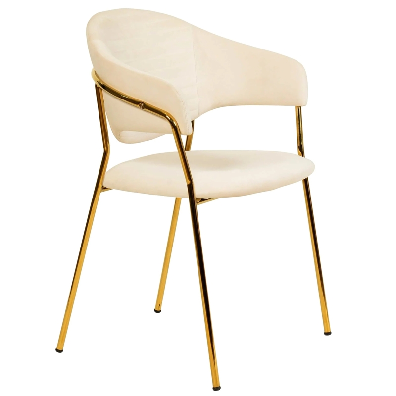 Bella Velvet Upholstered Dining Chair in Off White/Gold Stainless Steel Legs