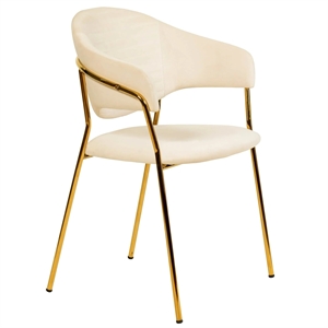 Bella Velvet Upholstered Dining Chair in Off White/Gold Stainless Steel Legs