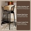 Ervilla Wicker Back and Leather Upholstered Bar Stool in Black/Black (Set of 2)