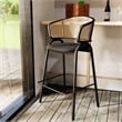 Ervilla Wicker Back and Leather Upholstered Bar Stool in Black/Black (Set of 2)