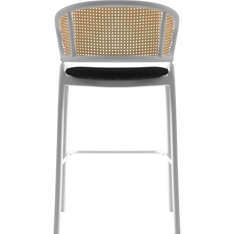 Ervilla Wicker Back and Leather Upholstered Bar Stool in Black/White (Set of 2)