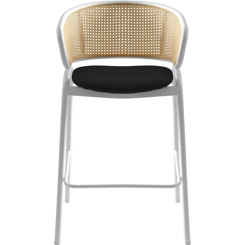 Ervilla Wicker Back and Leather Upholstered Bar Stool in Black/White (Set of 2)
