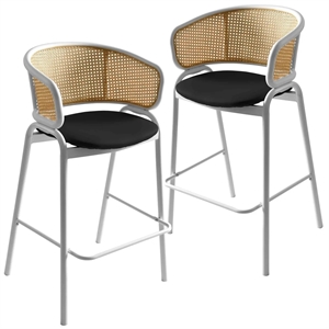 Ervilla Wicker Back and Leather Upholstered Bar Stool in Black/White (Set of 2)