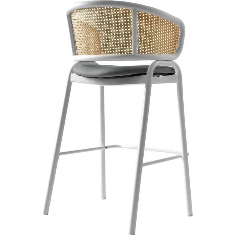 Ervilla Wicker Back and Leather Upholstered Bar Stool in Gray/White (Set of 2)