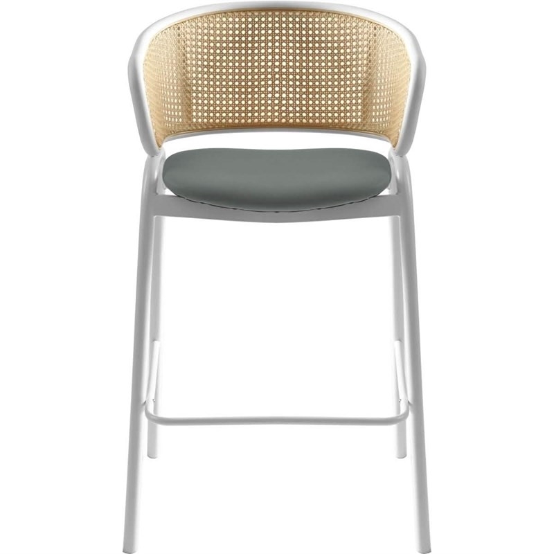 Ervilla Wicker Back and Leather Upholstered Bar Stool in Gray/White (Set of 2)