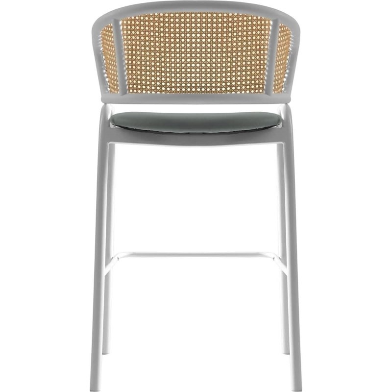 Ervilla Wicker Back and Leather Upholstered Bar Stool in Gray/White (Set of 2)