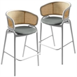 Ervilla Wicker Back and Leather Upholstered Bar Stool in Gray/White (Set of 2)