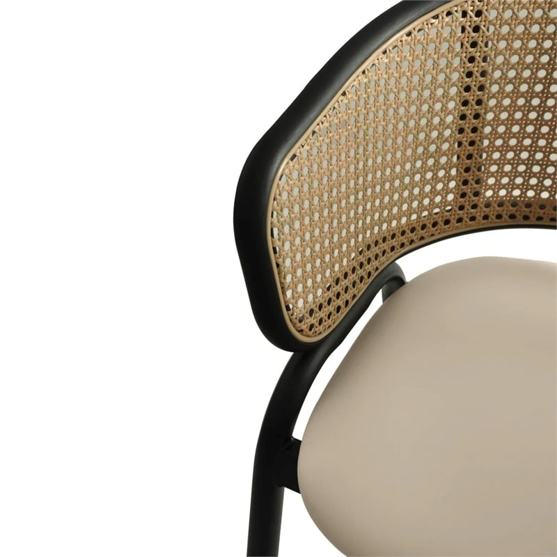 Ervilla Wicker Back and Leather Upholstered Bar Stool in Taupe/Black (Set of 2)