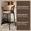 Ervilla Wicker Back and Leather Upholstered Bar Stool in Taupe/Black (Set of 2)