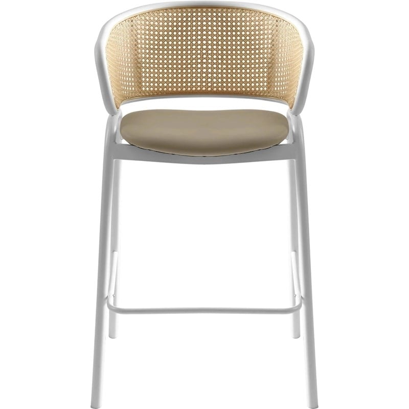 Ervilla Wicker Back and Leather Upholstered Bar Stool in Taupe/White (Set of 2)