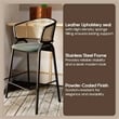 LeisureMod Ervilla Wicker Back and Leather Upholstered Bar Stool in Beige/Black