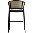 LeisureMod Ervilla Wicker Back and Leather Upholstered Bar Stool in Black/Black
