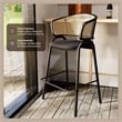 LeisureMod Ervilla Wicker Back and Leather Upholstered Bar Stool in Black/Black