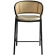 LeisureMod Ervilla Wicker Back and Leather Upholstered  Bar Stool in Taupe/Black