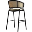 LeisureMod Ervilla Wicker Back and Leather Upholstered  Bar Stool in Taupe/Black