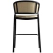 LeisureMod Ervilla Wicker Back and Leather Upholstered  Bar Stool in Taupe/Black
