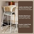LeisureMod Ervilla Wicker Back and Leather Upholstered Bar Stool in Gray/White