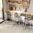 LeisureMod Ervilla Wicker Back and Leather Upholstered Bar Stool in Gray/White