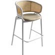 LeisureMod Ervilla Wicker Back and Leather Upholstered Bar Stool in Taupe/White