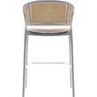 LeisureMod Ervilla Wicker Back and Leather Upholstered Bar Stool in White/White