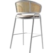 LeisureMod Ervilla Wicker Back and Leather Upholstered Bar Stool in White/White