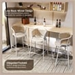 LeisureMod Ervilla Wicker Back and Leather Upholstered Bar Stool in White/White