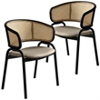 Ervilla Wicker Back and Leather Seat Dining Chair in Beige/Black (Set of 2)