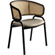 Ervilla Wicker Back and Leather Seat Dining Chair in Beige/Black (Set of 2)