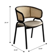 Ervilla Wicker Back and Leather Seat Dining Chair in Beige/Black (Set of 4)