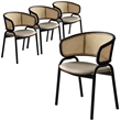 Ervilla Wicker Back and Leather Seat Dining Chair in Beige/Black (Set of 4)