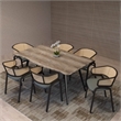 Ervilla Wicker Back and Leather Seat Dining Chair in Gray/Black (Set of 4)