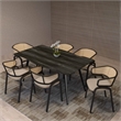 Ervilla Wicker Back and Leather Seat Dining Chair in Taupe/Black (Set of 2)