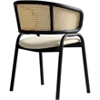 Ervilla Wicker Back and Leather Seat Dining Chair in Taupe/Black (Set of 2)