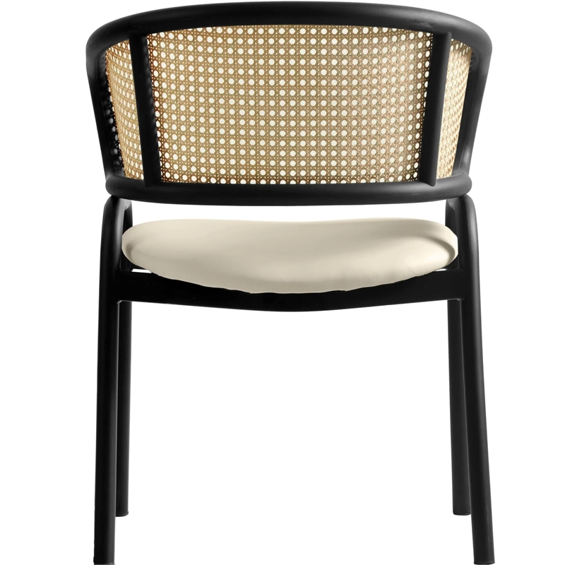 Ervilla Wicker Back and Leather Seat Dining Chair in Taupe/Black (Set of 4)
