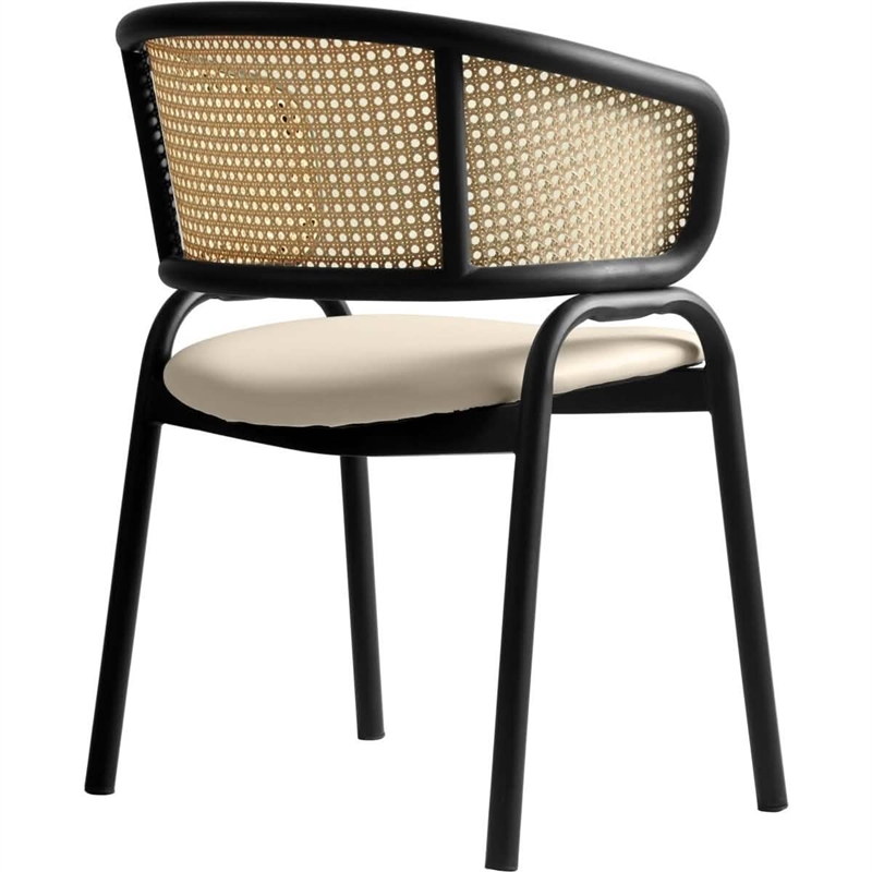 Ervilla Wicker Back and Leather Seat Dining Chair in Taupe/Black (Set of 4)