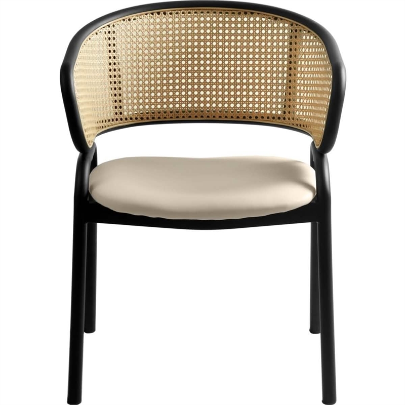 Ervilla Wicker Back and Leather Seat Dining Chair in Taupe/Black (Set of 4)