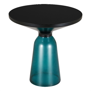 19&quot Round Side End Table with Glass Top and Black Iron Rim