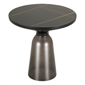 19&quot Round Side End Table with Sintered Stone Top and Black Iron Rim