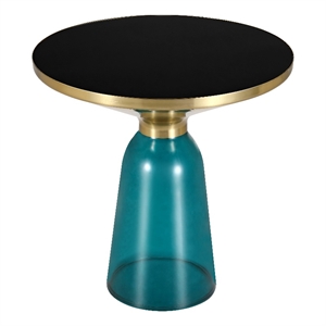 19&quot Round Side End Table with Glass Top and Gold Iron Rim