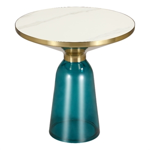 19&quot Round Side End Table with Sintered Stone Top and Gold Iron Rim